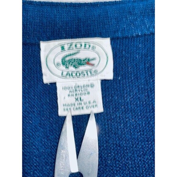 Vintage IZOD Lacoste Cardigan Sweater Mens Size XL Blue Crocodile Logo USA Made - Picture 4 of 12